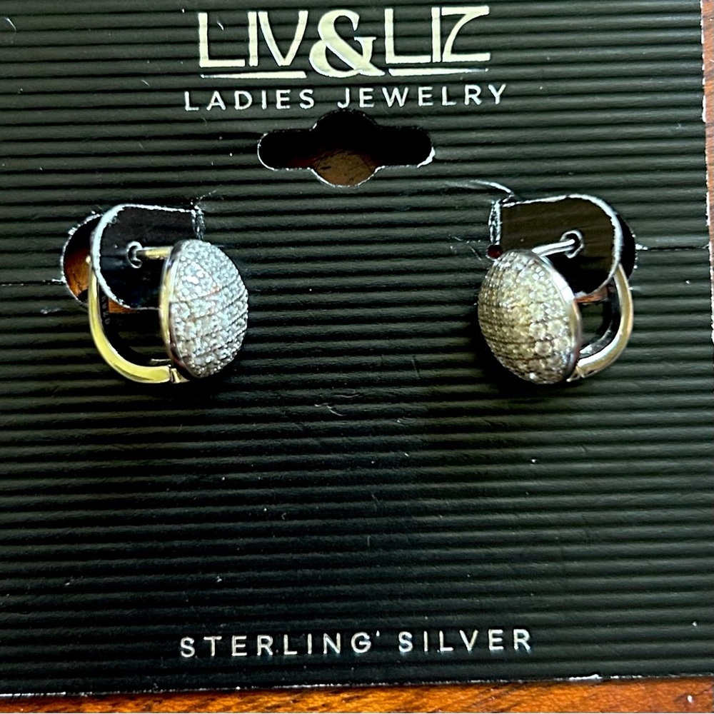 NWT Sterling Silver Pavé Crystal Button Earrings - Picture 12 of 14
